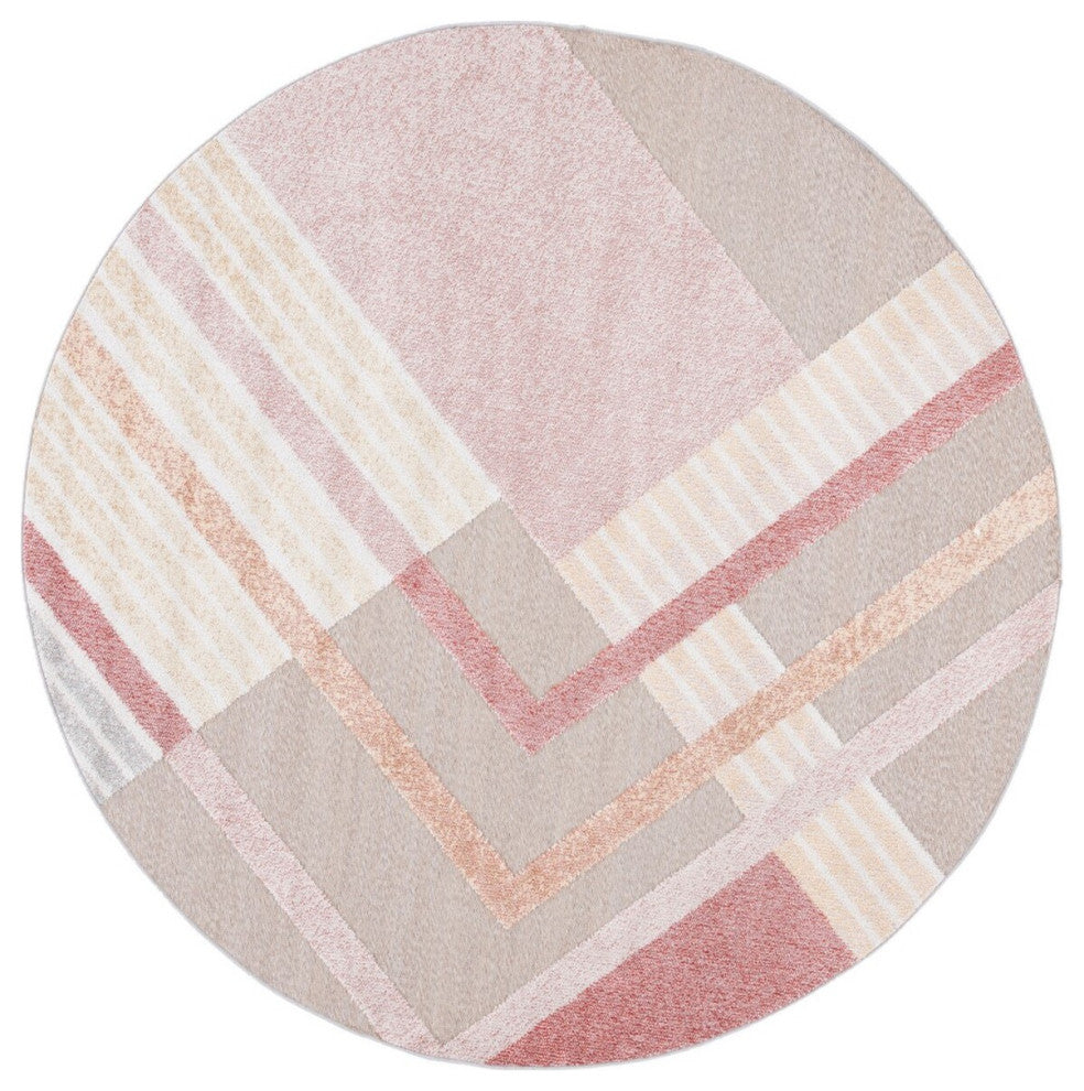 Safavieh Sarasota Collection SAR102 Indoor-Outdoor Rug, Pink/Brown, 6'7" Round