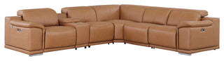 Federico 6-Piece L-Shaped Top Grain Italian Leather Sectional, Cognac
