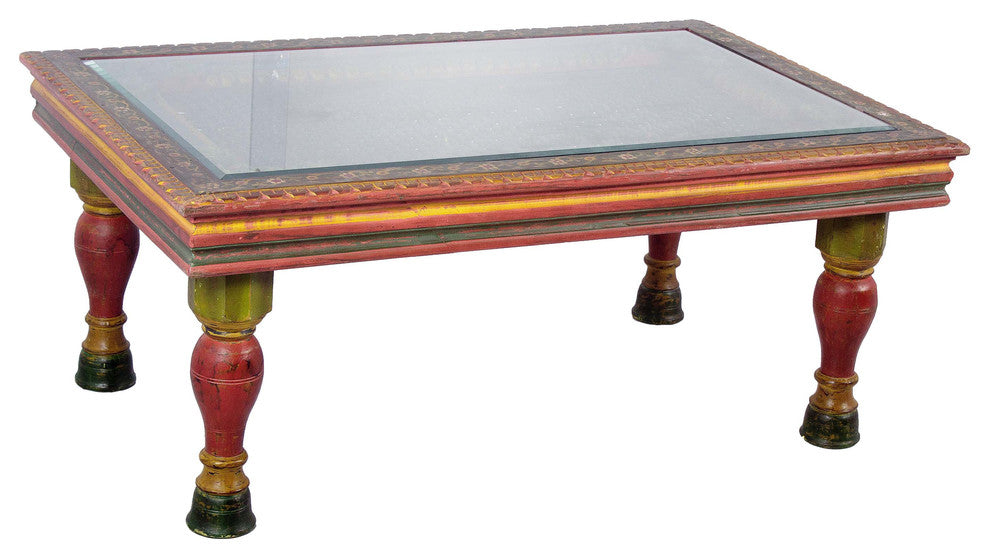 Carved Flowers Handmade Wooden Coffee Table