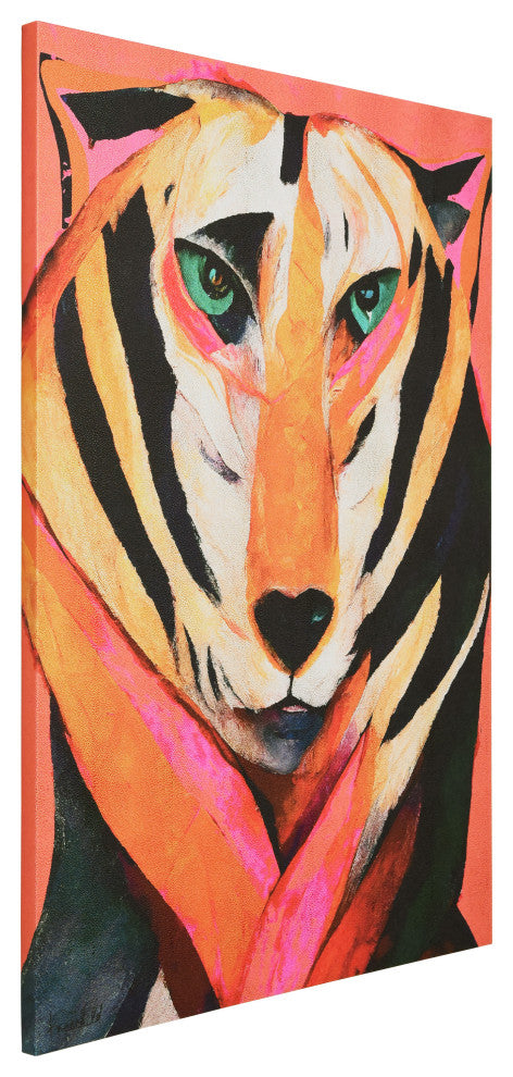 "Vibrant Majesty", Tiger Rendered on Gold Shagreen Wrapped Canvas Wall Art