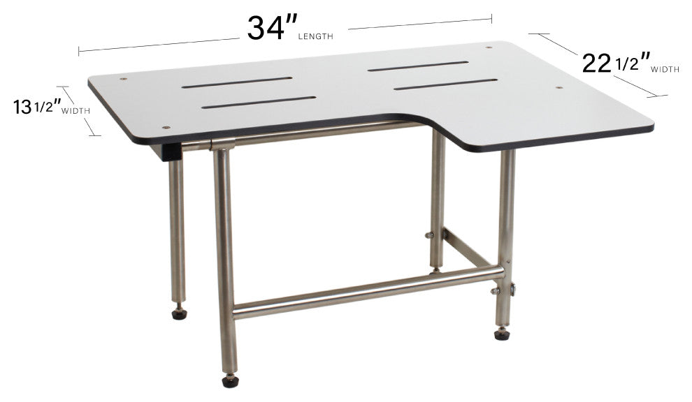 L-Shaped Reversible ADA Transfer Shower Seat w Legs, 34 Inch