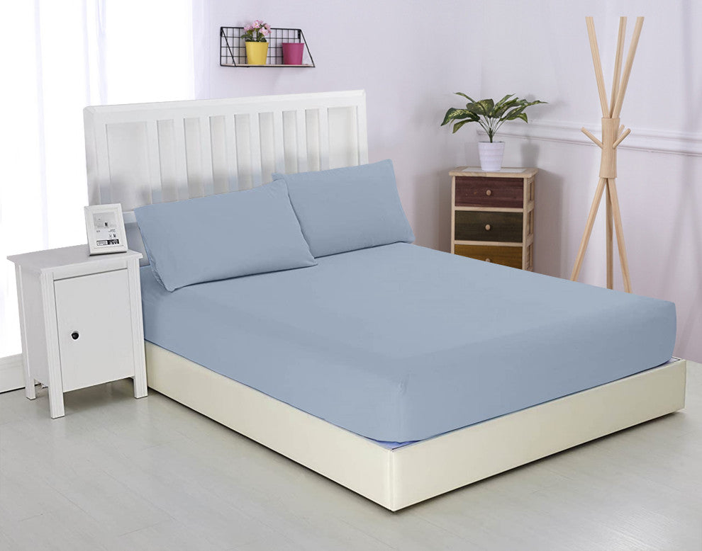 Organic Cotton Fitted Sheet, Light Blue, Queen, 60"x80"