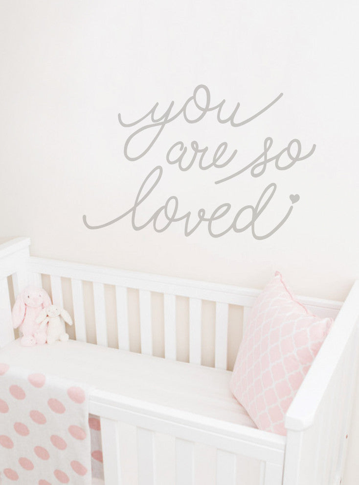 You Are So Loved Quote Wall Decal with Diamonds, Dots, and Heart, Warm Gray