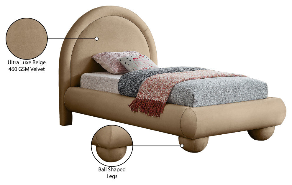 Madrid Upholstered Bed, Beige, Twin, Velvet