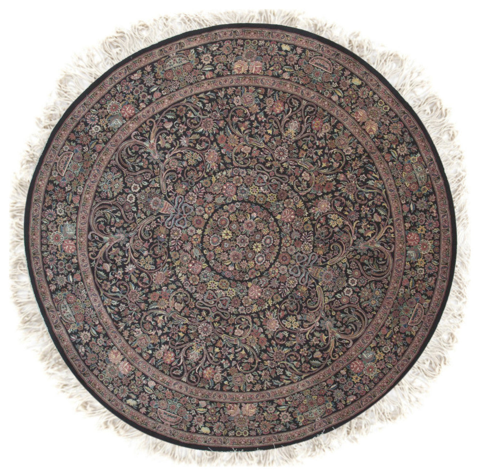 Black Traditional All Over Finely Woven Indo Tabriz Area Rug