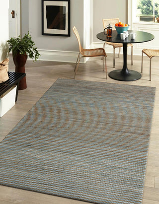Crest Turquoise Rustic Striped Handmade Jute/Wool Blend Area Rug, 9' x 12'