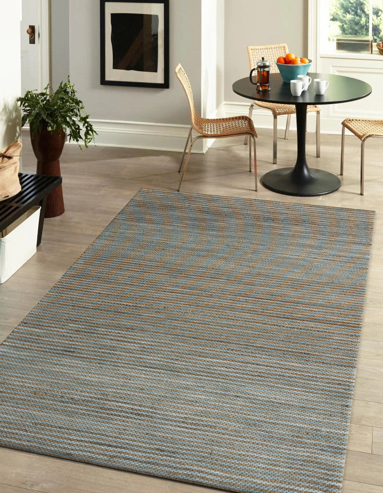 Crest Turquoise Rustic Striped Handmade Jute/Wool Blend Area Rug, 9' x 12'