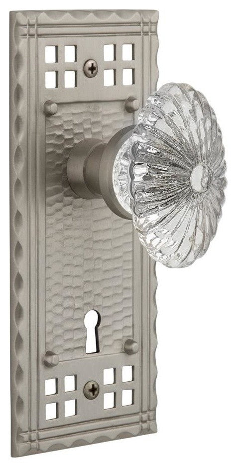 Nostalgic Craftsman Plate w/ Oval Fluted Crystal Knob and Keyhole, Satin Nickel