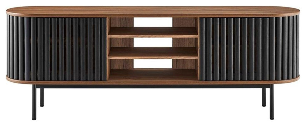Modway Fortitude Wood TV Stand for TVs up to 78" in Walnut and Black