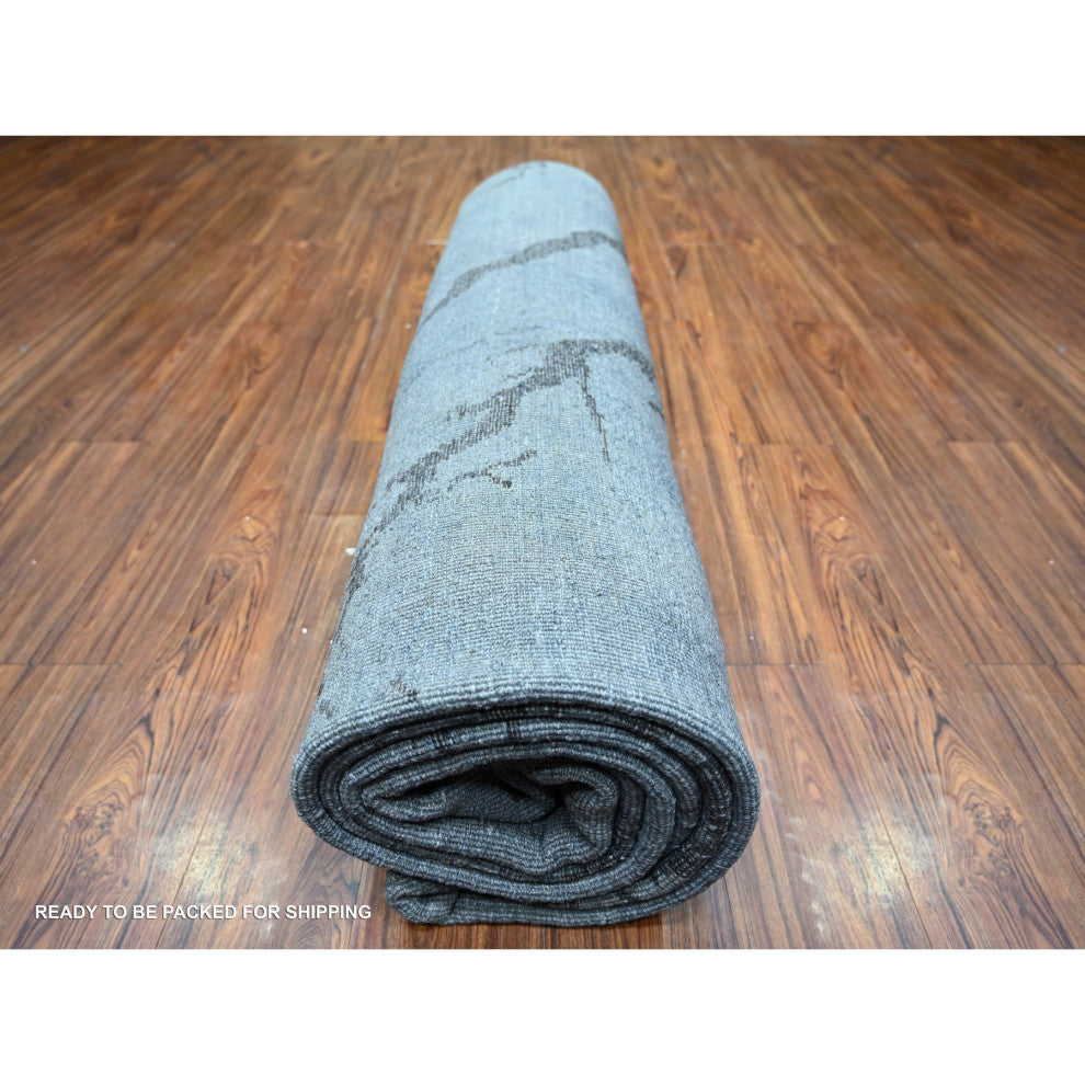 Blue Gray Modern Tree Dusk Design Wool Hand Knotted Oriental Rug 8'10"x12'1"