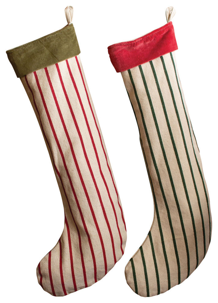 2-Piece Set Soft Giant 32" Striped Green Red Fireplace Hanging Stockings