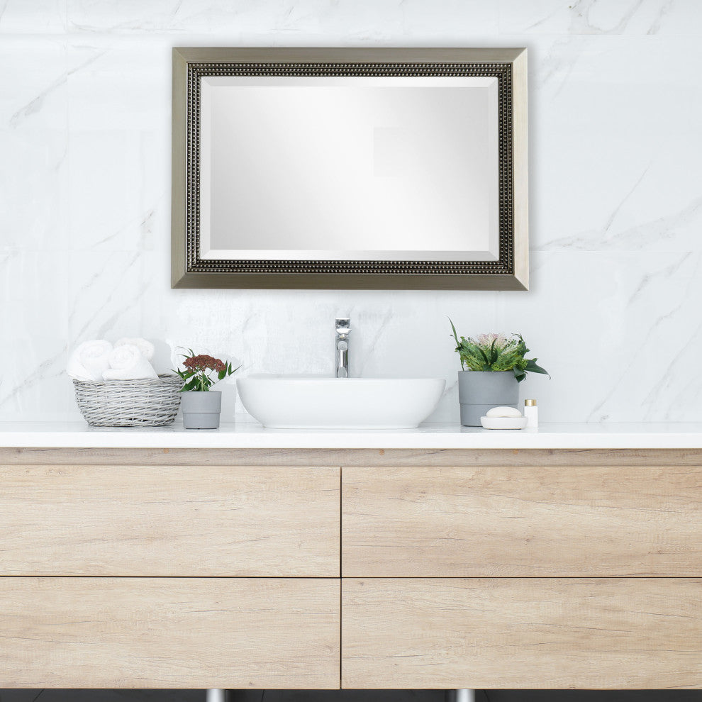 36" Warm Silver Beaded Mirror