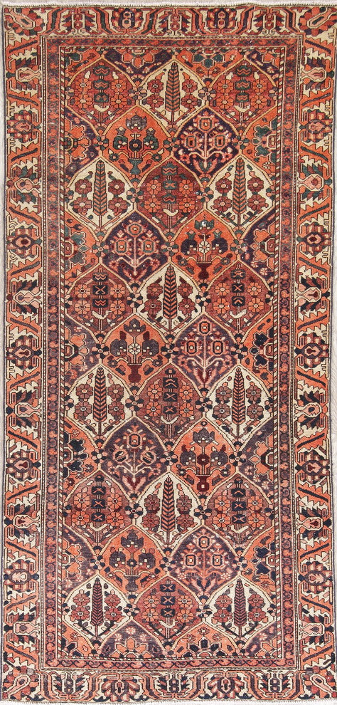 Consigned, Hand-Knotted Persian Vintage Worn Oriental Area Rug, Orange, 5'x10'