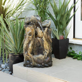 Alpine Rainforest Waterfall Tree Trunk Fountain With LED Lights, 22" Tall