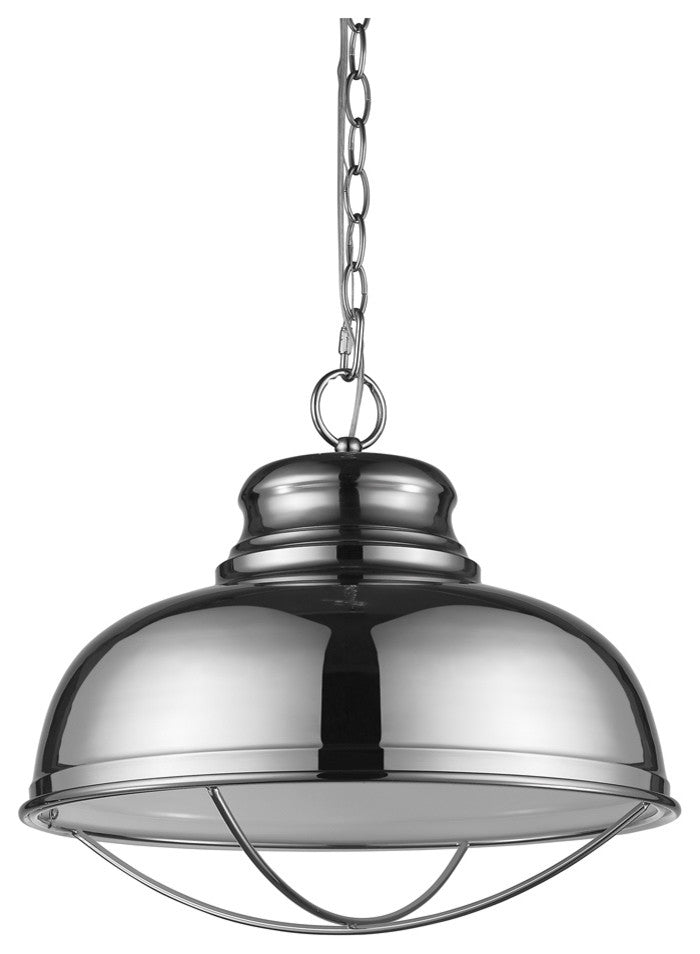 Ansen Indoor 1-Light Pendant With Metal Shade, Polished Nickel