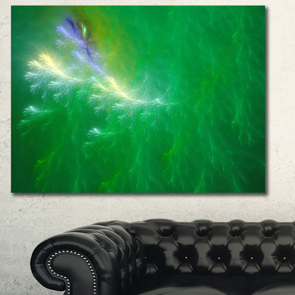 Green Fractal Thunder Sky, Oversized Abstract Canvas Art Print, 60x40