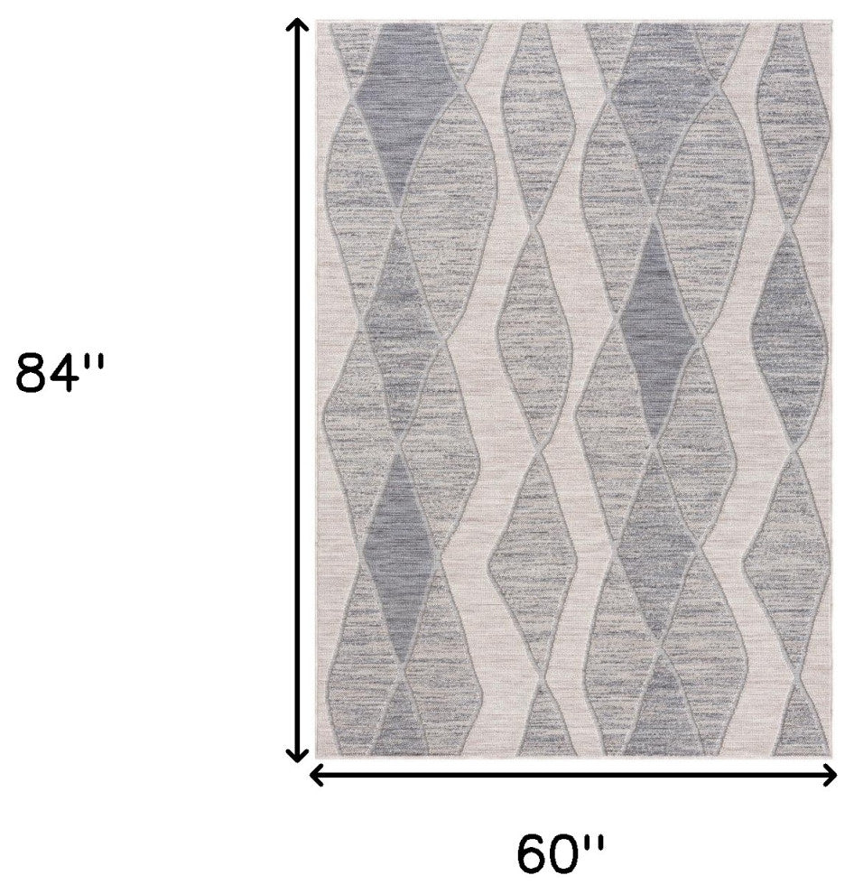 5' X 7' Blue and Gray Abstract Geometric Indoor Outdoor Area Rug