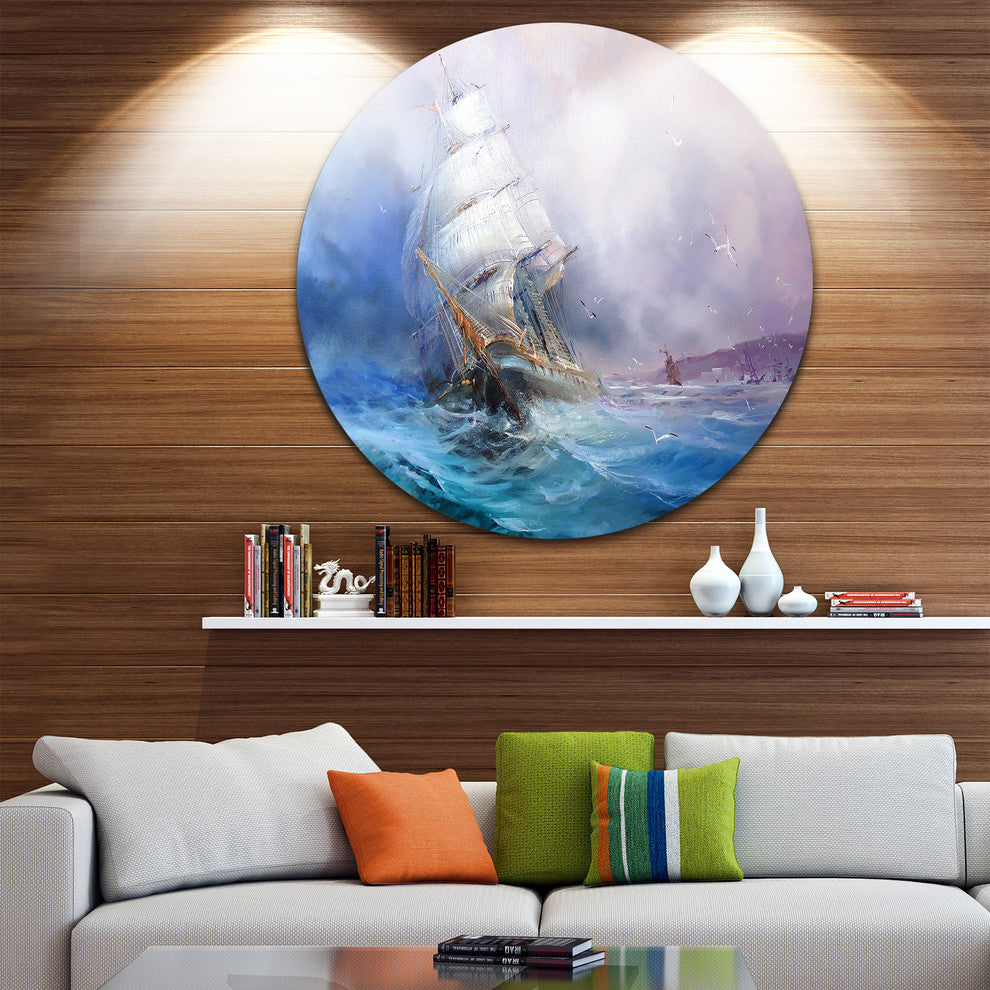 Sea Breeze, Seascape Painting Round Metal Wall Art, 36"