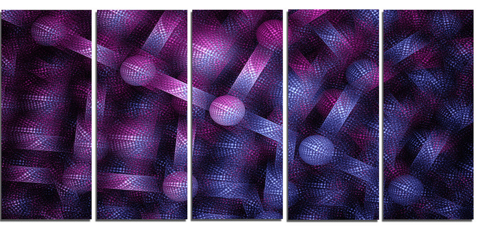 Crystal Cell Purple Steel Texture, Abstract Wall Art Canvas, 60"x28", 5 Panels