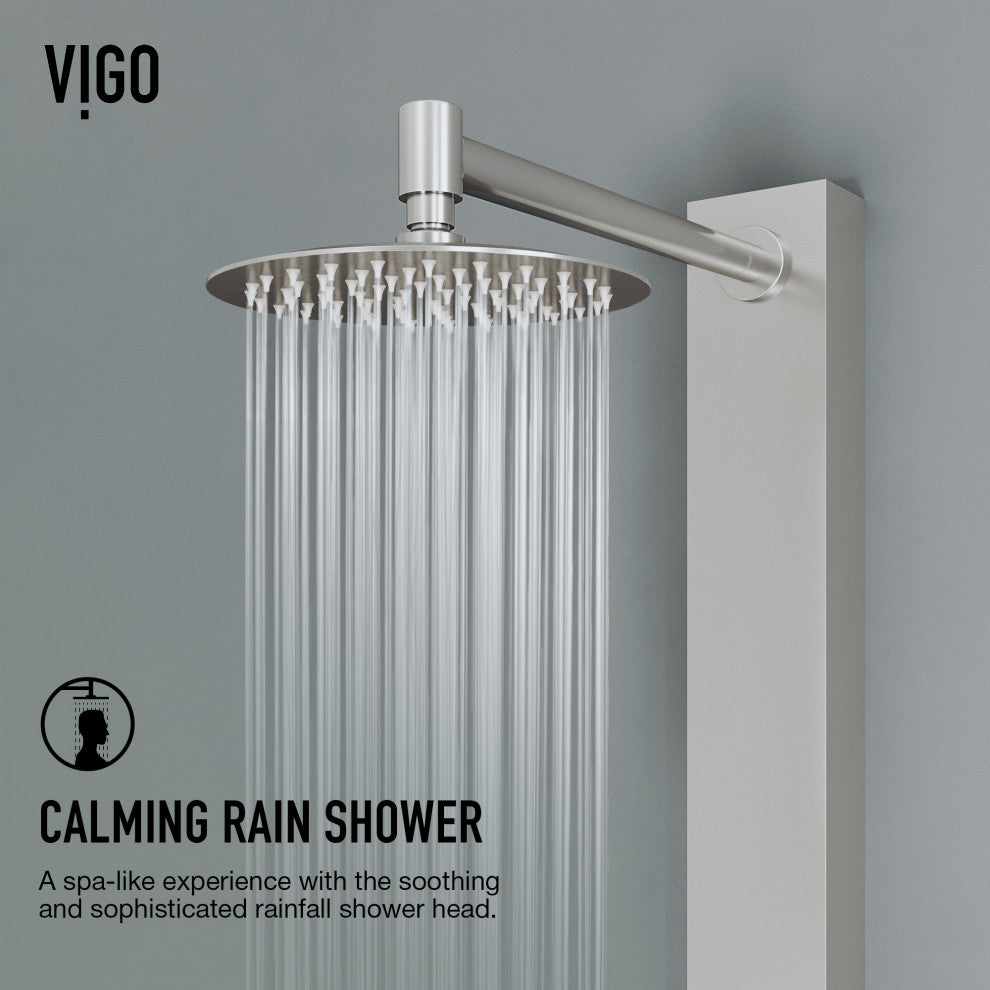 Bowery 58" H x 4" W 4-Jet Shower Panel with Round Shower Head and Tub Filler, Stainless