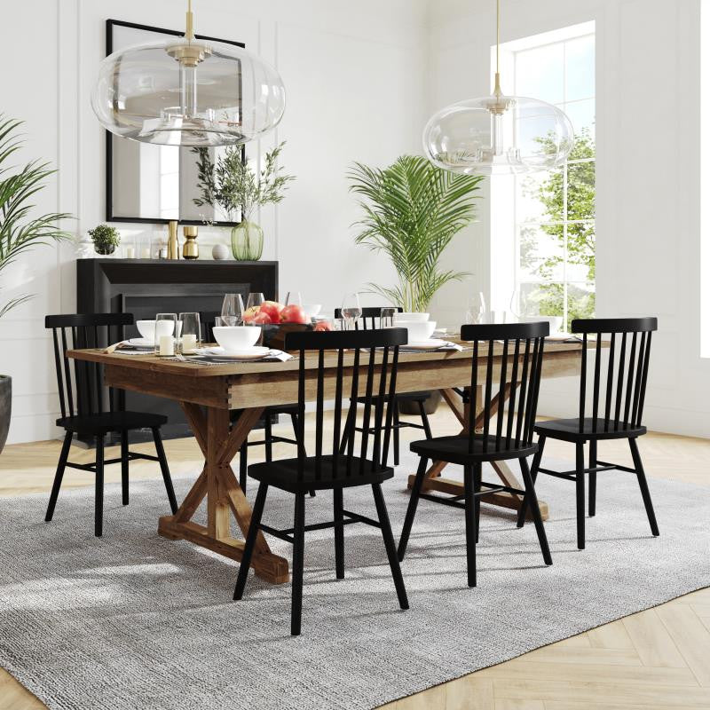 HERCULES 7' x 40" Rectangular Solid Pine Farm Table with X Legs, Antique Rustic