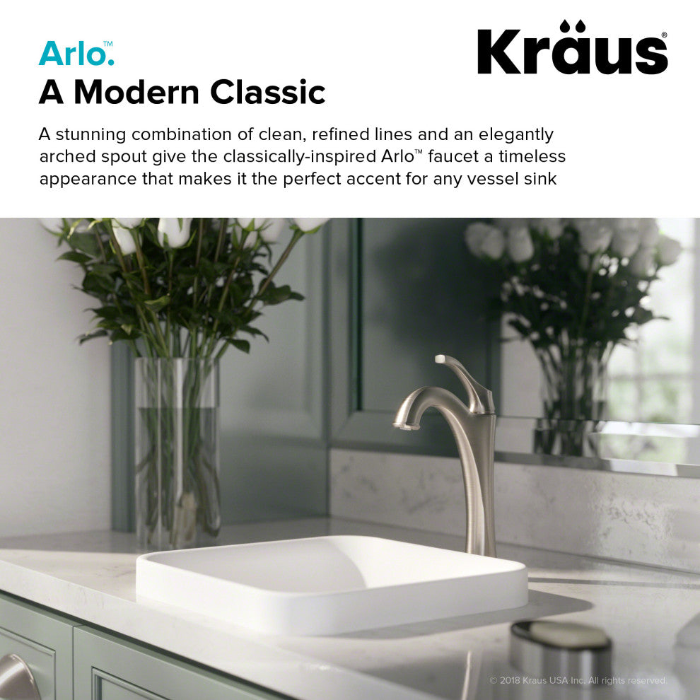 Kraus Arlo Single Handle Vessel Faucet, Pop Up Drain, Spot-Free SS, Set of 2