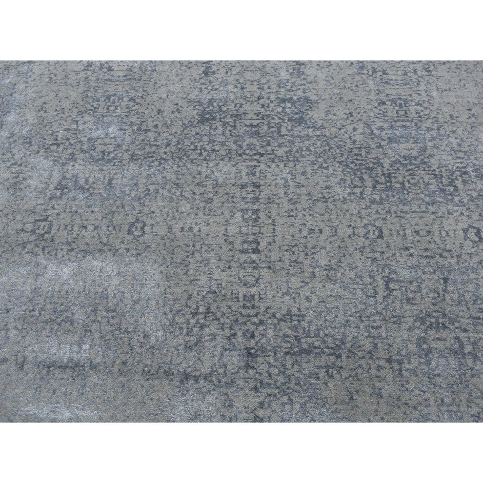 Ash Gray Muted Tone on Tone Wool and Silk Hand Loomed Oriental Rug 6'x9'