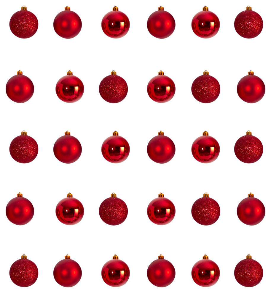 Holiday Xmas 30 Count 2.5" Shatterproof Ornament Set With Re-Useable Container
