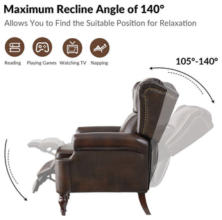 Genuine Leather Manual Recliner With Brass Nailhead, Espresso