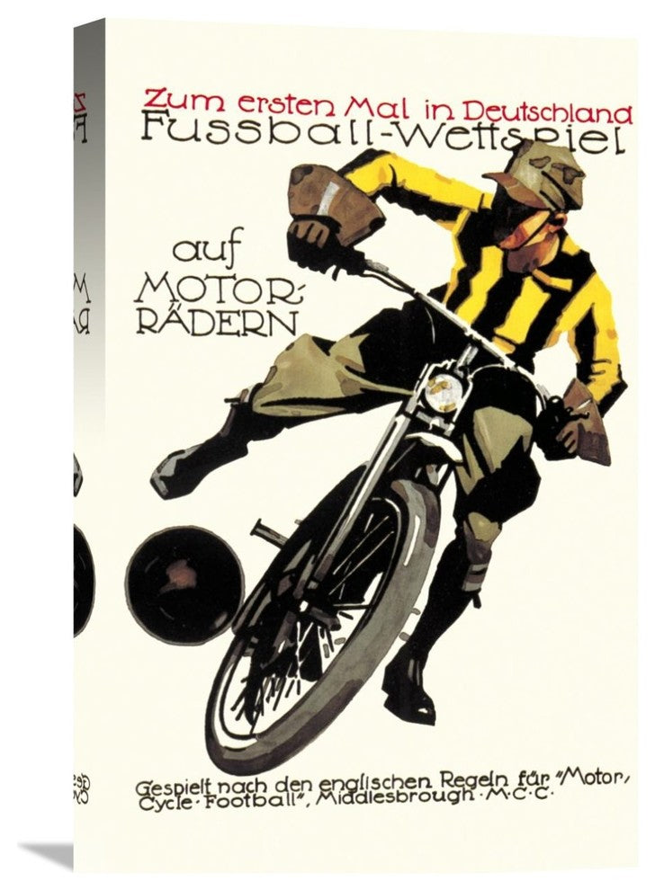 "Soccer on Motorcycle" Stretched Canvas Giclee, 16"x24"