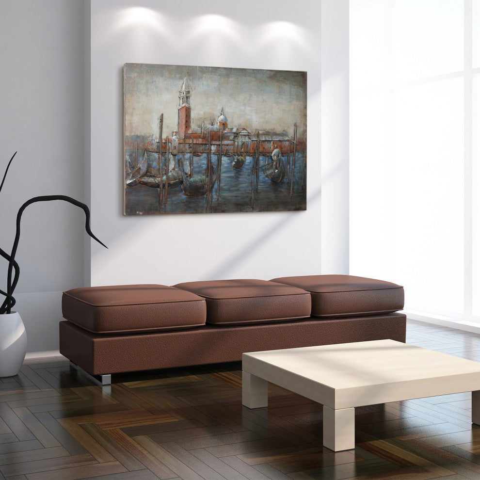Gondolas Wall Art Mixed Media Hand Painted Iron Wall Sculpture, 48"x 32"