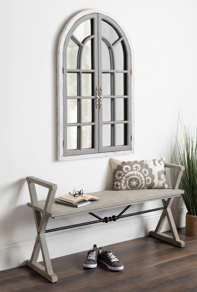Kate and Laurel Boldmere 28x44 Wood Windowpane Arch Mirror, Brown and White, Whi
