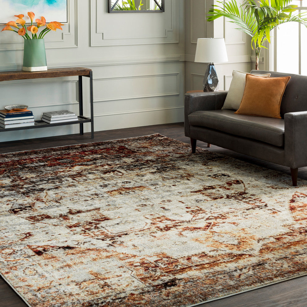 Surya Serapi SRP-1010 5'3"x7'3" Rug, Red/Ivory/Black/Orange/Gray/Yellow