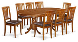 9-Piece Dining Set, Table, 8 Chairs for Room, Saddle Brown With Leather Cushion