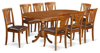 9-Piece Dining Set, Table, 8 Chairs for Room, Saddle Brown With Leather Cushion