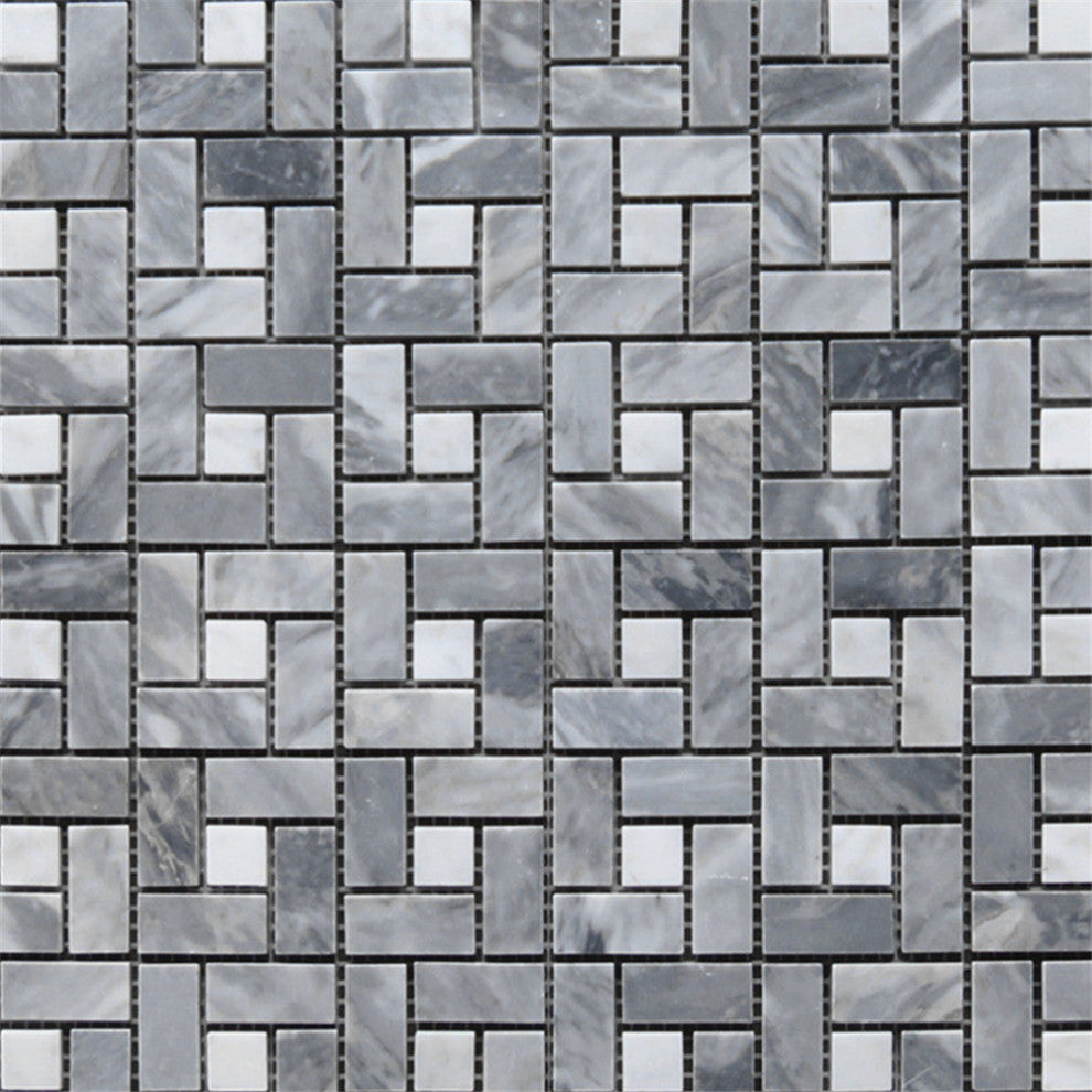 Bardiglio Gray Dark Grey Marble Pinwheel Mosaic Tile White Dots Honed, 1 sheet