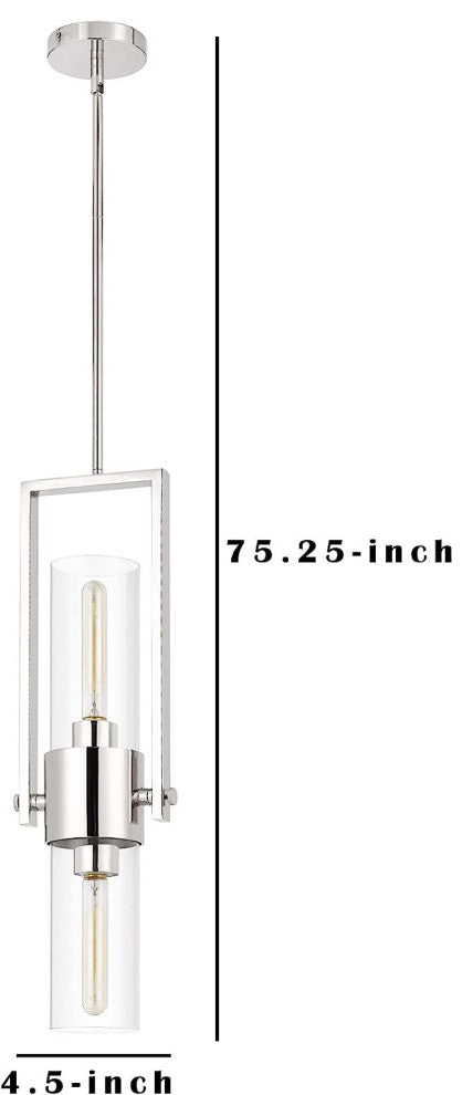 Benzara BM241872 Pendant With Cylindrical Rotatable Glass Shade, Chrome