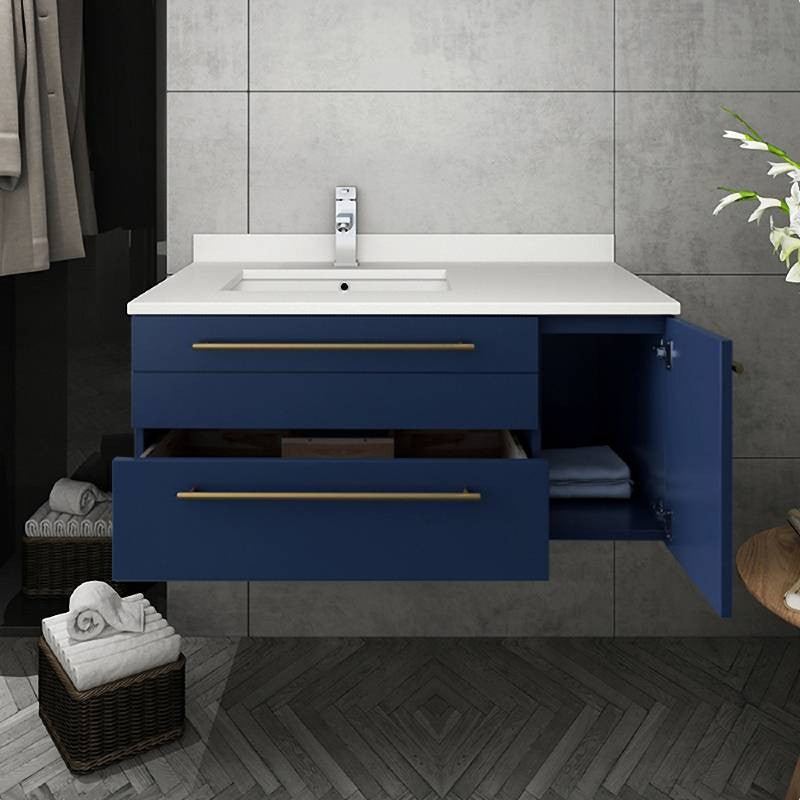 Fresca Lucera 36" Royal Blue Bathroom Cabinet With Top and Sink Left Version