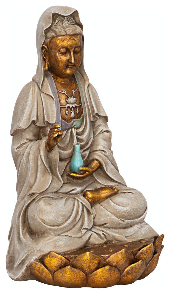Goddess Guan Yin Seated on a Lotus Statue