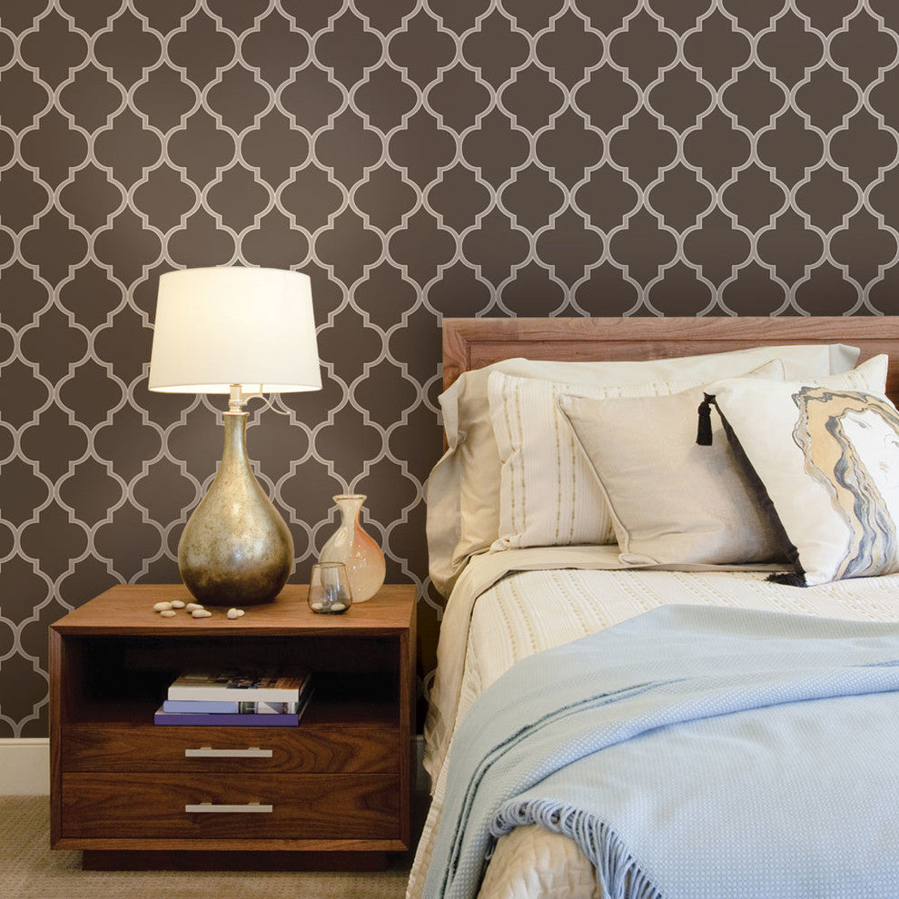 Moroccan Peel and Stick Vinyl Wallpaper, Chocolate Brown, 24"x108"