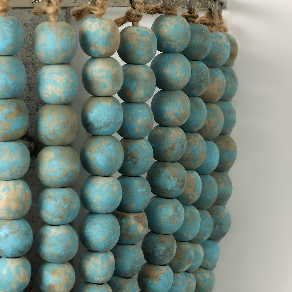 Donostia | Retro Blue/White Wooden Bead Wall Lamp, Blue