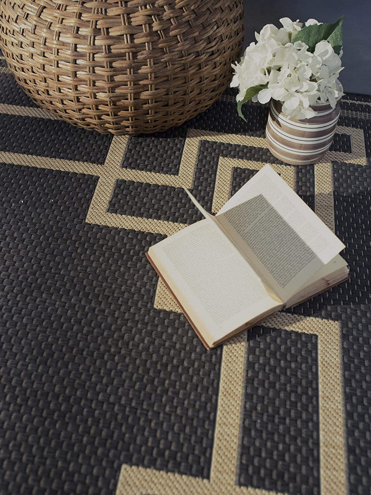Outdoor Collection Oriental Area Rug - UV Safe Rug, Charcoal, 5'3"x7'6"