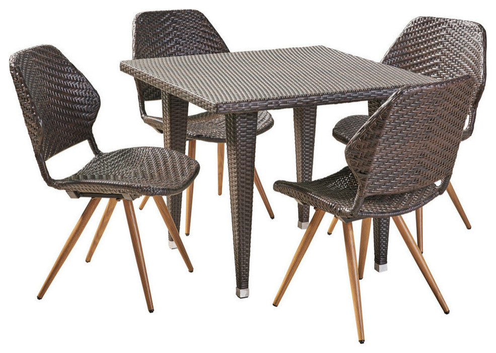 GDF Studio 5-Piece Aliza Outdoor Wicker Dining Set, Multibrown