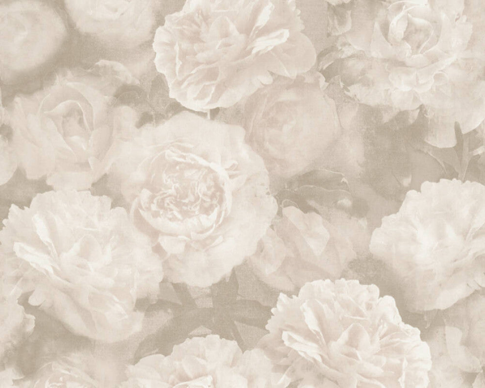 Floral Textured Wallpaper, Peony Flowers, 374023, Pink Rose Gray Silver, 1 Roll