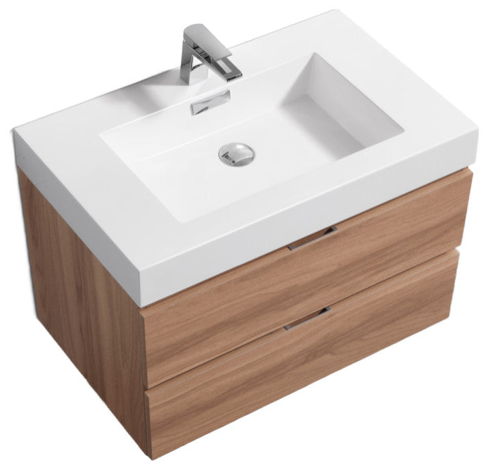 Bliss 30'' Wall Mount Modern bathroom Vanity, Honey Oak, 30''