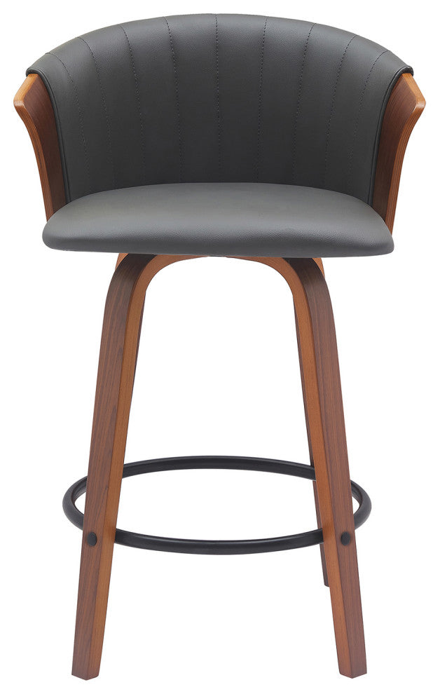 Diana Swivel Walnut Wood Counter Stool, Gray Faux Leather, 26"
