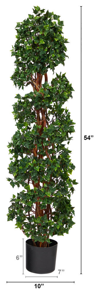 4.5' English Ivy Spiral Topiary Faux Tree W/Natural Trunk, Indoor/Outdoor