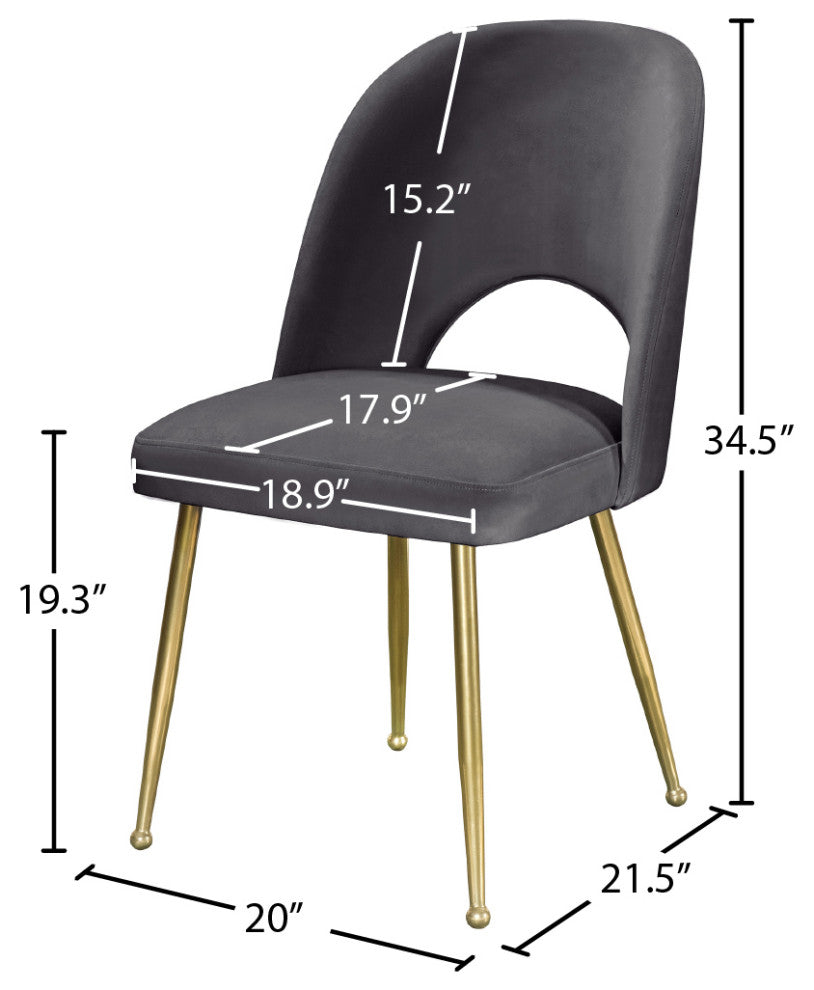 Logan Velvet Dining Chairs With Brushed Gold Legs (Set of 2), Gray