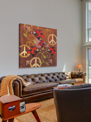 "Peace Sign Ladybugs VI" Painting Print on Wrapped Canvas