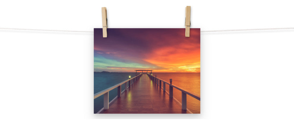 Surreal Wooden Pier At Sunset Intrigued Landscape Photo Loose Wall Art Print, 8" X 10"